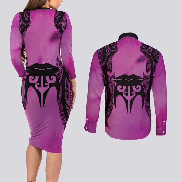 Custom South Africa And Fiji Rugby Couples Matching Long Sleeve Bodycon Dress and Long Sleeve Button Shirts 2023 World Cup Fijian Tapa With Kente Pattern LT14 main image 1