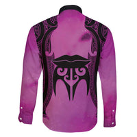 Personalised Moko Kauae New Zealand Family Matching Long Sleeve Bodycon Dress and Hawaiian Shirt Maori Chin Tattoo Pink - Polynesian Pride