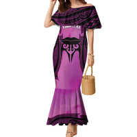 Personalised Moko Kauae New Zealand Family Matching Mermaid Dress and Hawaiian Shirt Maori Chin Tattoo Pink - Polynesian Pride