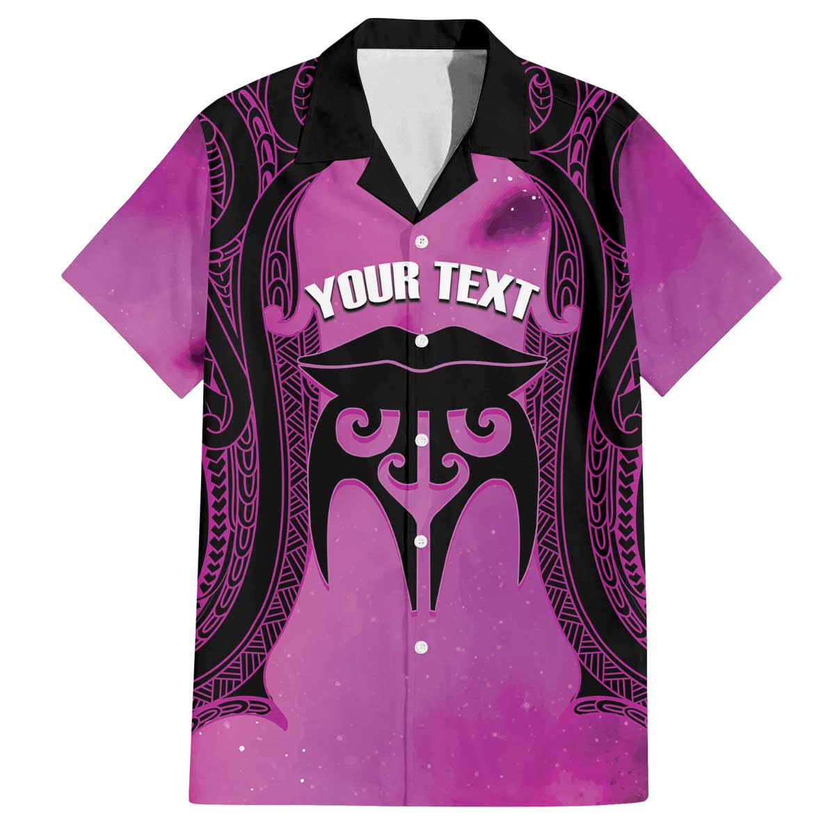 Personalised Moko Kauae New Zealand Family Matching Off The Shoulder Long Sleeve Dress and Hawaiian Shirt Maori Chin Tattoo Pink - Polynesian Pride