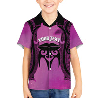 Personalised Moko Kauae New Zealand Family Matching Off The Shoulder Long Sleeve Dress and Hawaiian Shirt Maori Chin Tattoo Pink - Polynesian Pride