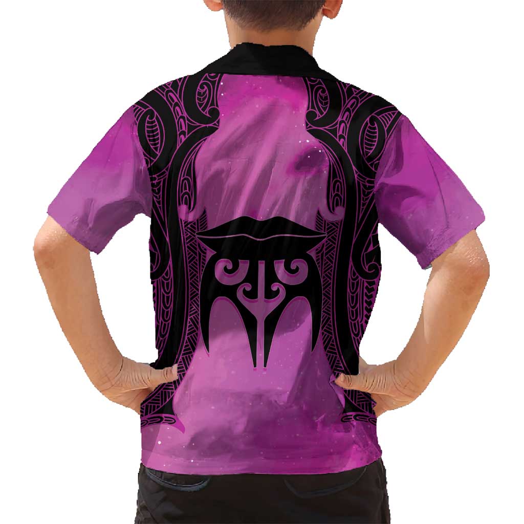 Personalised Moko Kauae New Zealand Family Matching Off Shoulder Maxi Dress and Hawaiian Shirt Maori Chin Tattoo Pink - Polynesian Pride