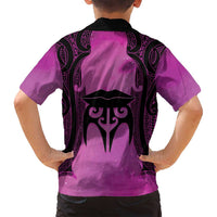 Personalised Moko Kauae New Zealand Family Matching Off Shoulder Short Dress and Hawaiian Shirt Maori Chin Tattoo Pink - Polynesian Pride