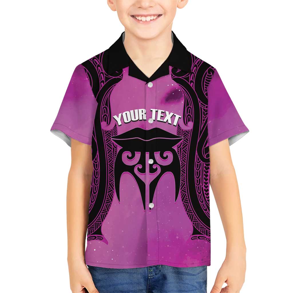 Personalised Moko Kauae New Zealand Family Matching Off Shoulder Short Dress and Hawaiian Shirt Maori Chin Tattoo Pink - Polynesian Pride