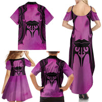 Personalised Moko Kauae New Zealand Family Matching Summer Maxi Dress and Hawaiian Shirt Maori Chin Tattoo Pink - Polynesian Pride