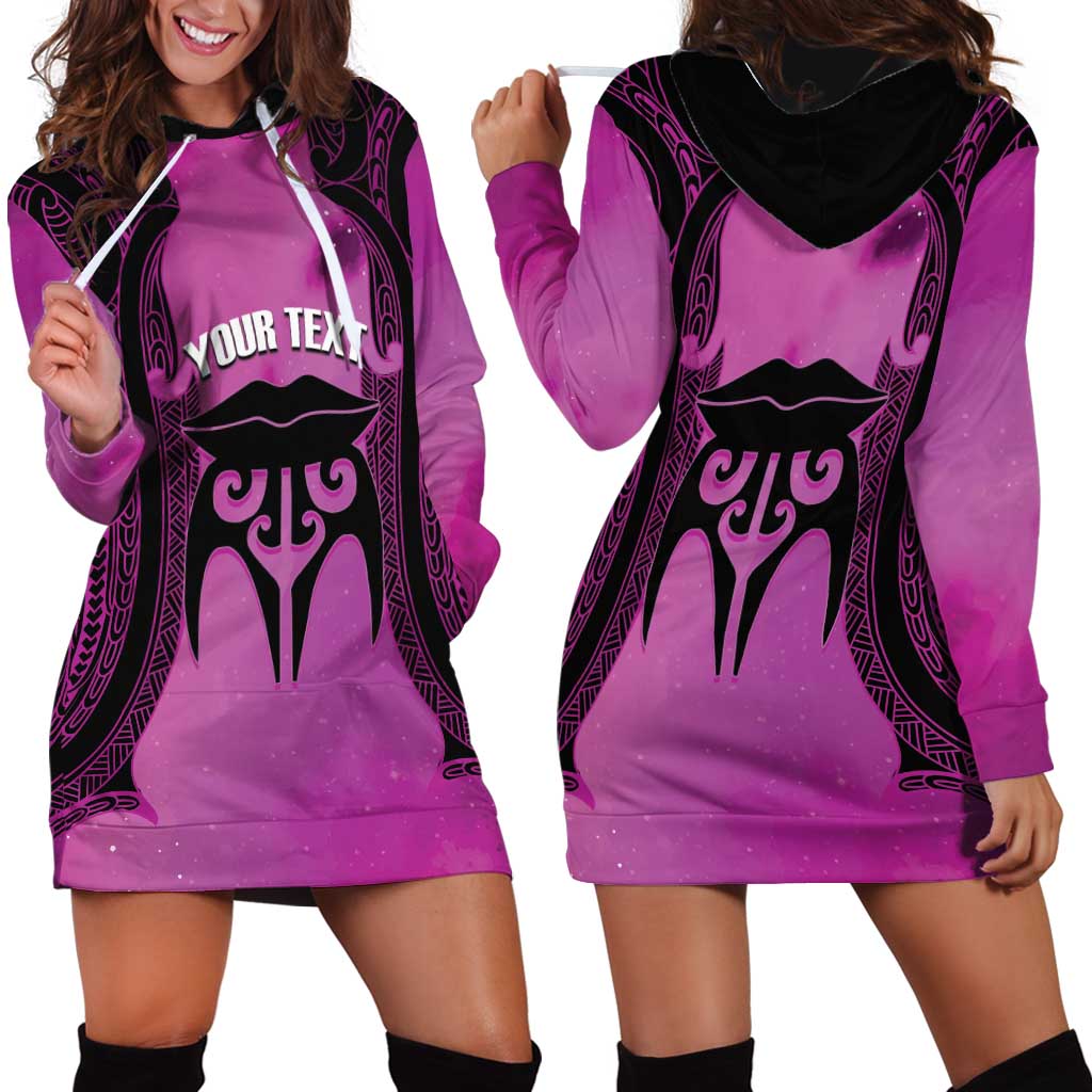 Personalised Moko Kauae New Zealand Hoodie Dress Maori Chin Tattoo Pink - Polynesian Pride