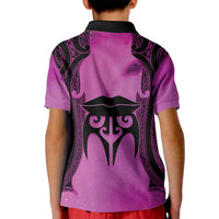 Personalised Moko Kauae New Zealand Kid Polo Shirt Maori Chin Tattoo Pink - Polynesian Pride
