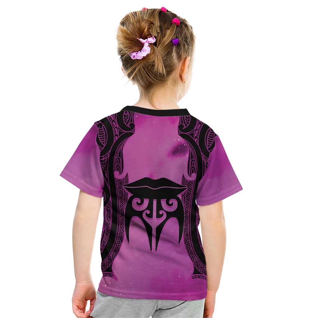 Personalised Moko Kauae New Zealand Kid T Shirt Maori Chin Tattoo Pink - Polynesian Pride