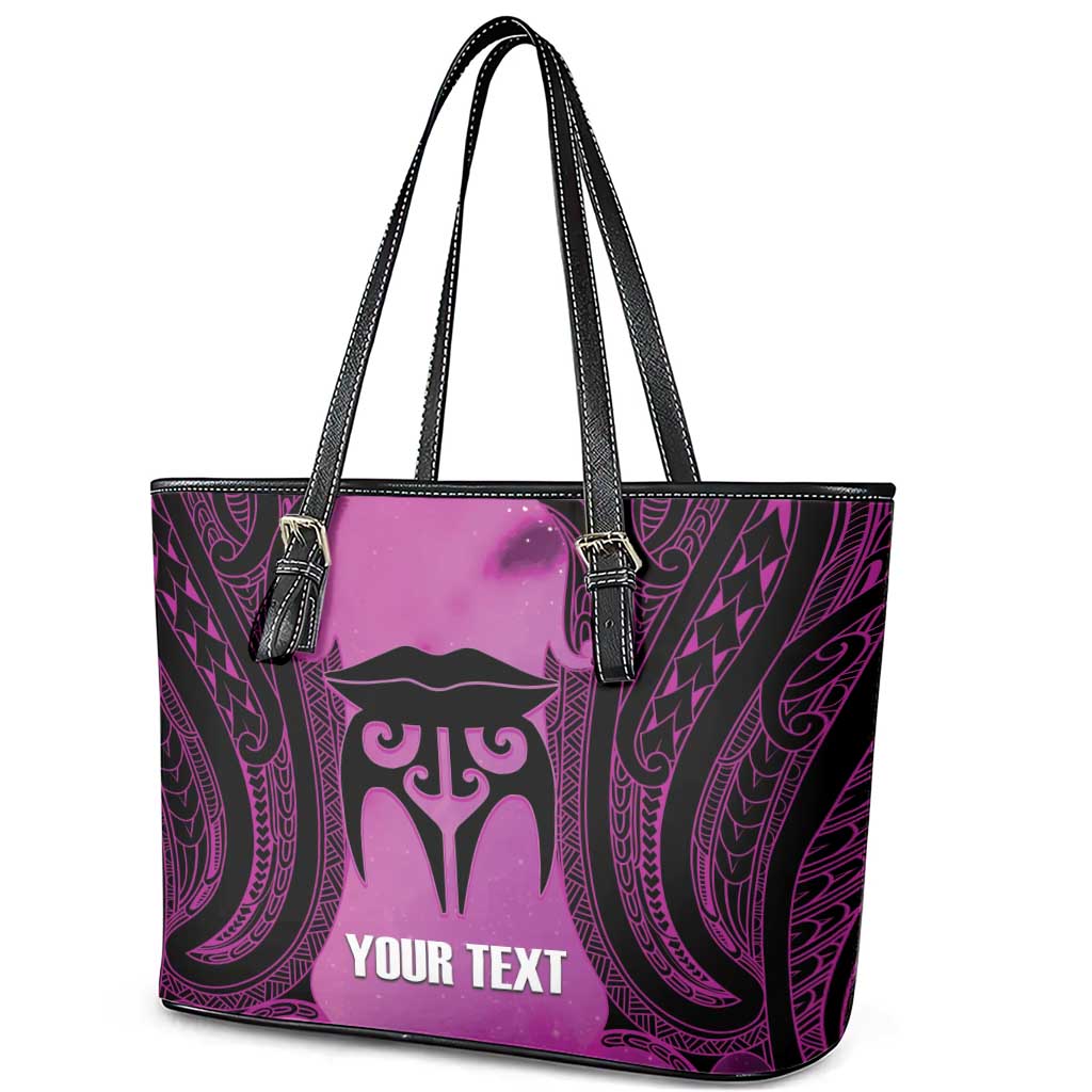 Personalised Moko Kauae New Zealand Leather Tote Bag Maori Chin Tattoo Pink - Polynesian Pride