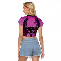 Personalised Moko Kauae New Zealand Raglan Cropped T Shirt Maori Chin Tattoo Pink - Polynesian Pride