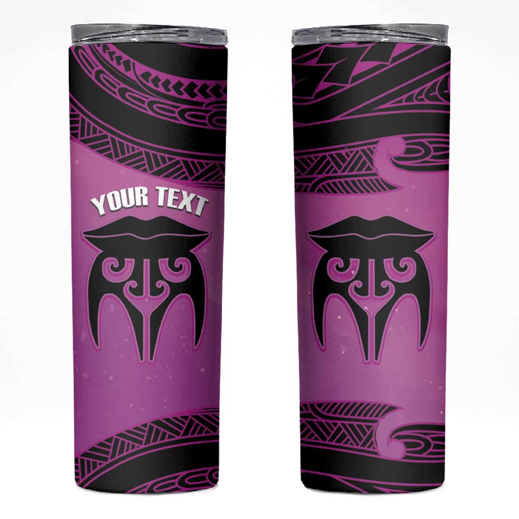 Personalised Moko Kauae New Zealand Skinny Tumbler Maori Chin Tattoo Pink - Polynesian Pride