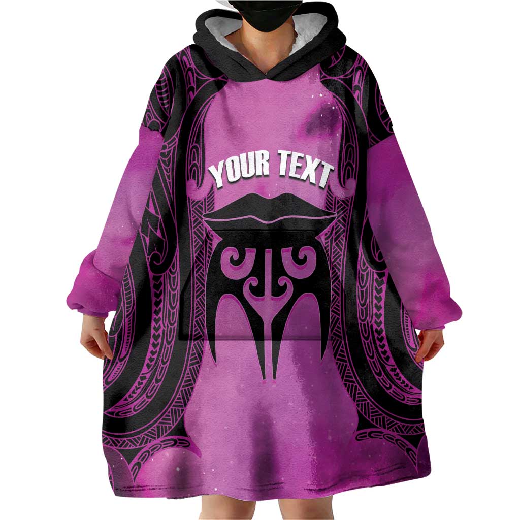 Personalised Moko Kauae New Zealand Wearable Blanket Hoodie Maori Chin Tattoo Pink - Polynesian Pride