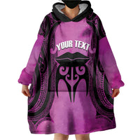 Personalised Moko Kauae New Zealand Wearable Blanket Hoodie Maori Chin Tattoo Pink - Polynesian Pride