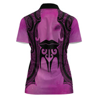 Personalised Moko Kauae New Zealand Women Polo Shirt Maori Chin Tattoo Pink - Polynesian Pride