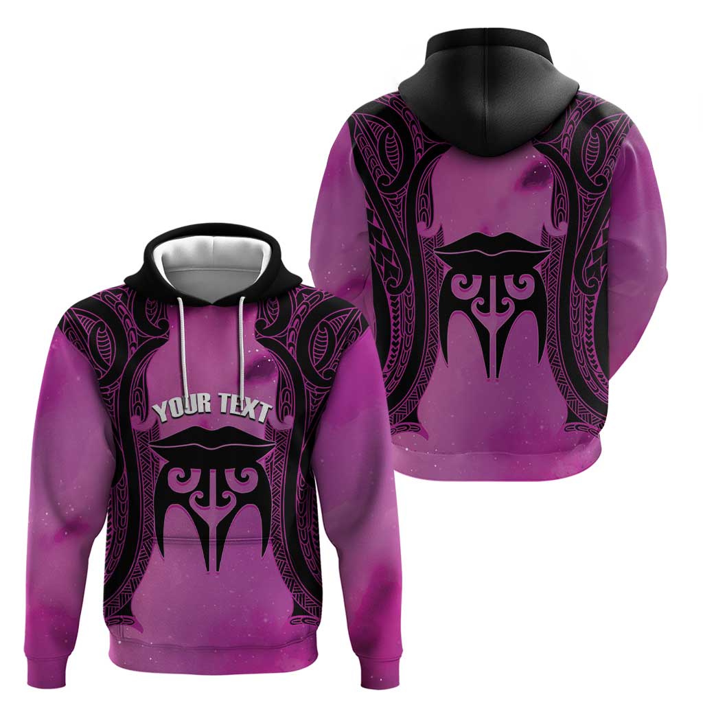 Personalised Moko Kauae New Zealand Zip Hoodie Maori Chin Tattoo Pink - Polynesian Pride