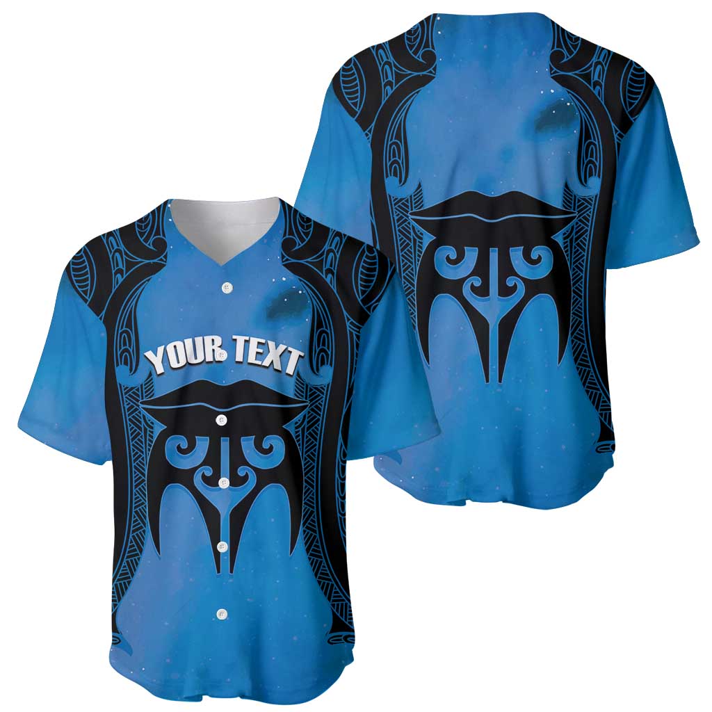 Personalised Moko Kauae New Zealand Baseball Jersey Maori Chin Tattoo Blue - Polynesian Pride