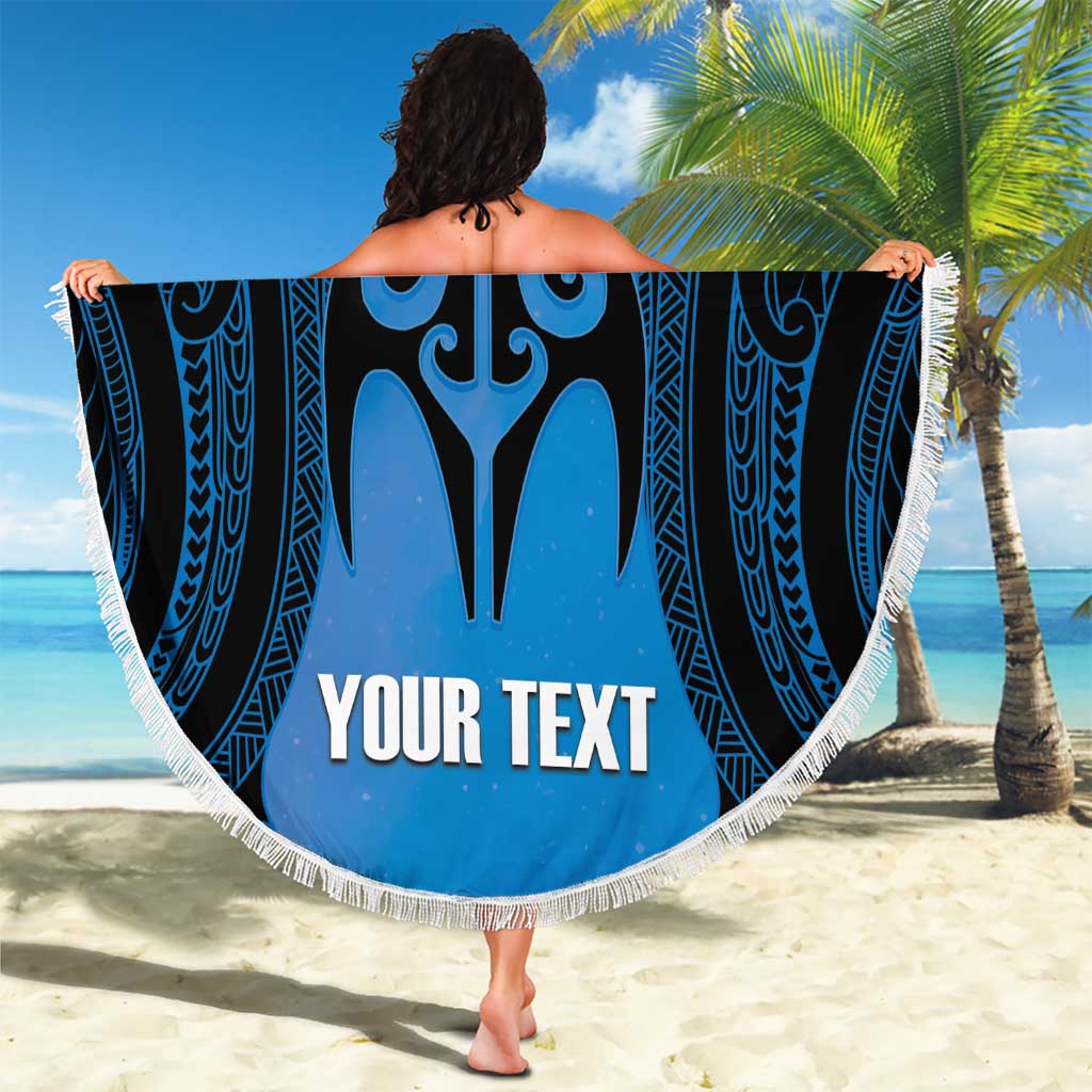 Personalised Moko Kauae New Zealand Beach Blanket Maori Chin Tattoo Blue - Polynesian Pride