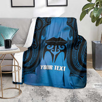Personalised Moko Kauae New Zealand Blanket Maori Chin Tattoo Blue - Polynesian Pride
