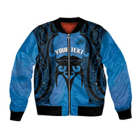Personalised Moko Kauae New Zealand Bomber Jacket Maori Chin Tattoo Blue - Polynesian Pride