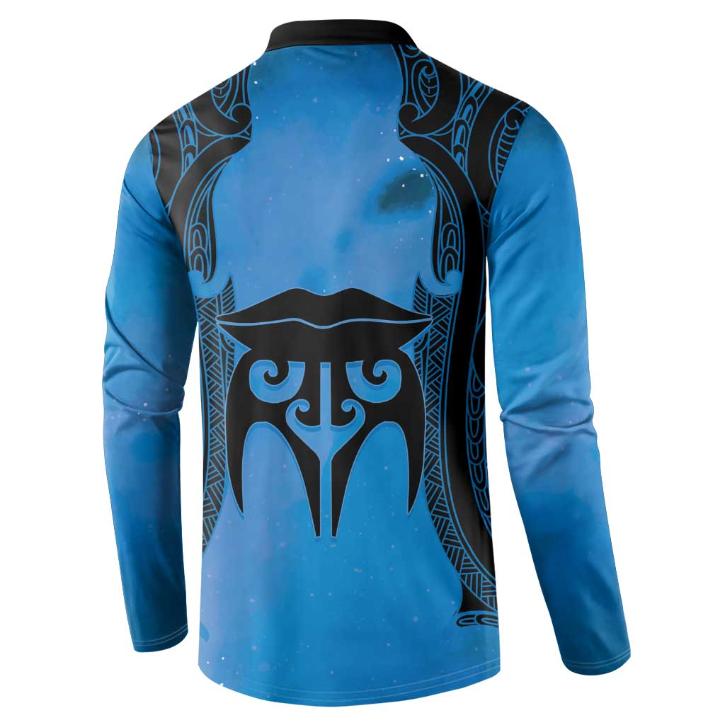 Personalised Moko Kauae New Zealand Button Sweatshirt Maori Chin Tattoo Blue - Polynesian Pride