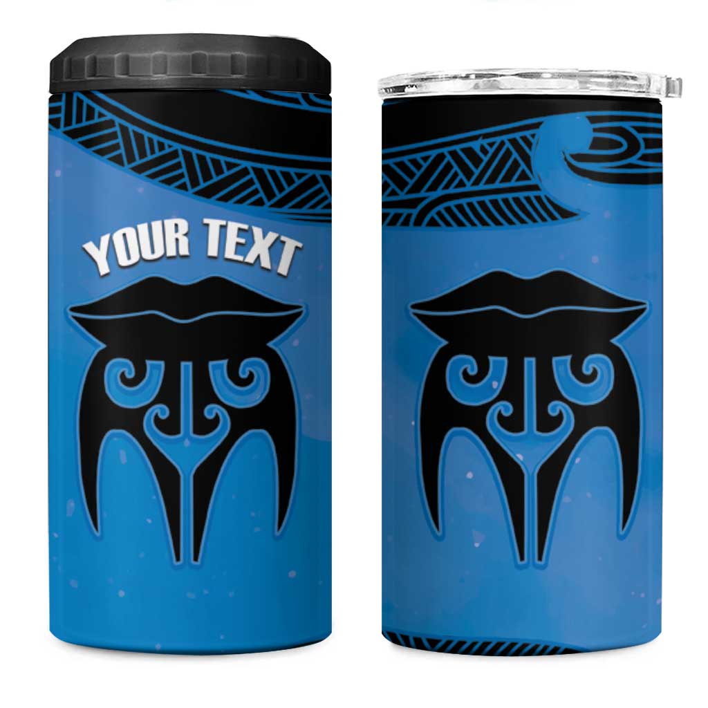 Personalised Moko Kauae New Zealand 4 in 1 Can Cooler Tumbler Maori Chin Tattoo Blue - Polynesian Pride