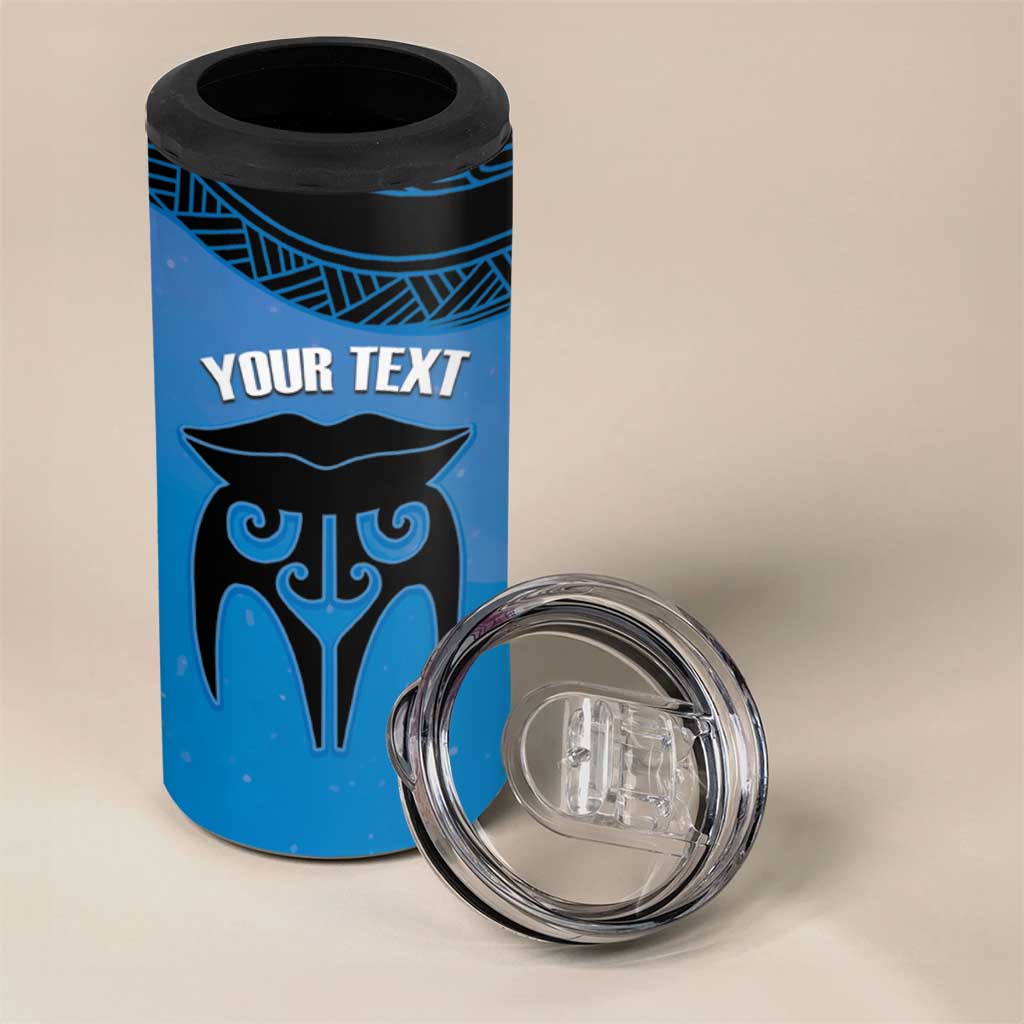 Personalised Moko Kauae New Zealand 4 in 1 Can Cooler Tumbler Maori Chin Tattoo Blue - Polynesian Pride