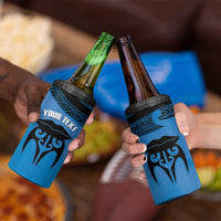 Personalised Moko Kauae New Zealand 4 in 1 Can Cooler Tumbler Maori Chin Tattoo Blue - Polynesian Pride