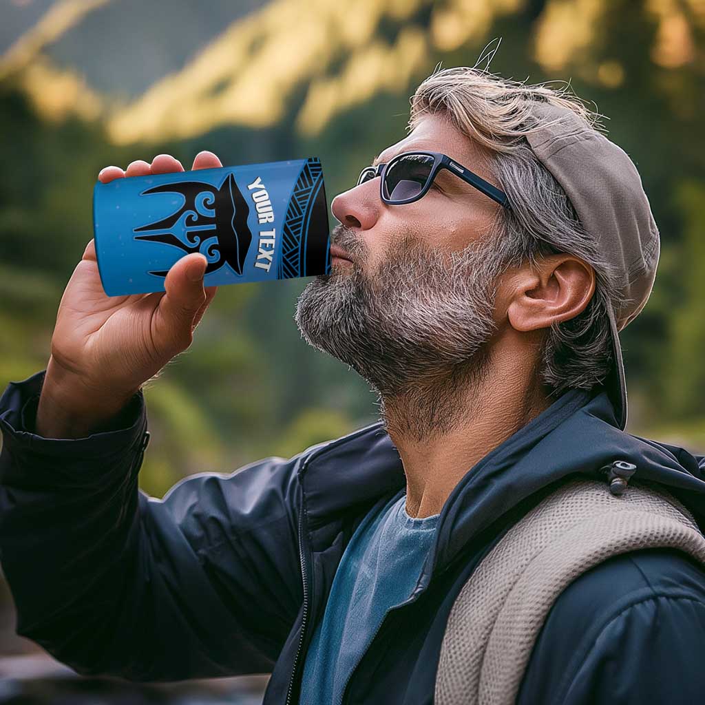 Personalised Moko Kauae New Zealand 4 in 1 Can Cooler Tumbler Maori Chin Tattoo Blue - Polynesian Pride