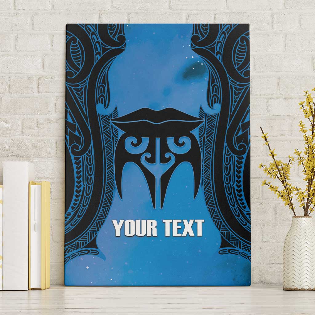 Personalised Moko Kauae New Zealand Canvas Wall Art Maori Chin Tattoo Blue - Polynesian Pride