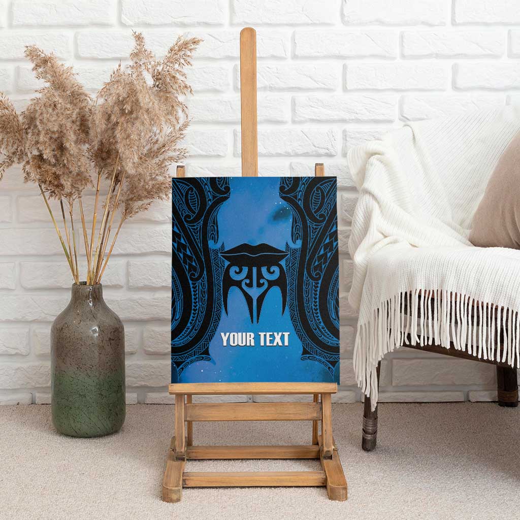 Personalised Moko Kauae New Zealand Canvas Wall Art Maori Chin Tattoo Blue - Polynesian Pride