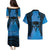Personalised Moko Kauae New Zealand Couples Matching Puletasi and Hawaiian Shirt Maori Chin Tattoo Blue - Polynesian Pride