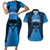 Personalised Moko Kauae New Zealand Couples Matching Short Sleeve Bodycon Dress and Hawaiian Shirt Maori Chin Tattoo Blue - Polynesian Pride