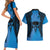 Personalised Moko Kauae New Zealand Couples Matching Short Sleeve Bodycon Dress and Hawaiian Shirt Maori Chin Tattoo Blue - Polynesian Pride
