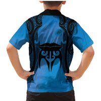 Personalised Moko Kauae New Zealand Family Matching Mermaid Dress and Hawaiian Shirt Maori Chin Tattoo Blue - Polynesian Pride