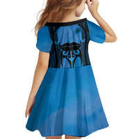 Personalised Moko Kauae New Zealand Family Matching Mermaid Dress and Hawaiian Shirt Maori Chin Tattoo Blue - Polynesian Pride