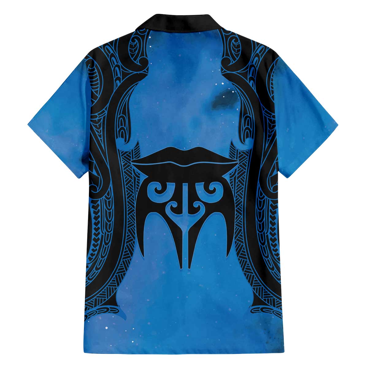 Personalised Moko Kauae New Zealand Family Matching Off The Shoulder Long Sleeve Dress and Hawaiian Shirt Maori Chin Tattoo Blue - Polynesian Pride