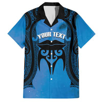Personalised Moko Kauae New Zealand Family Matching Short Sleeve Bodycon Dress and Hawaiian Shirt Maori Chin Tattoo Blue - Polynesian Pride
