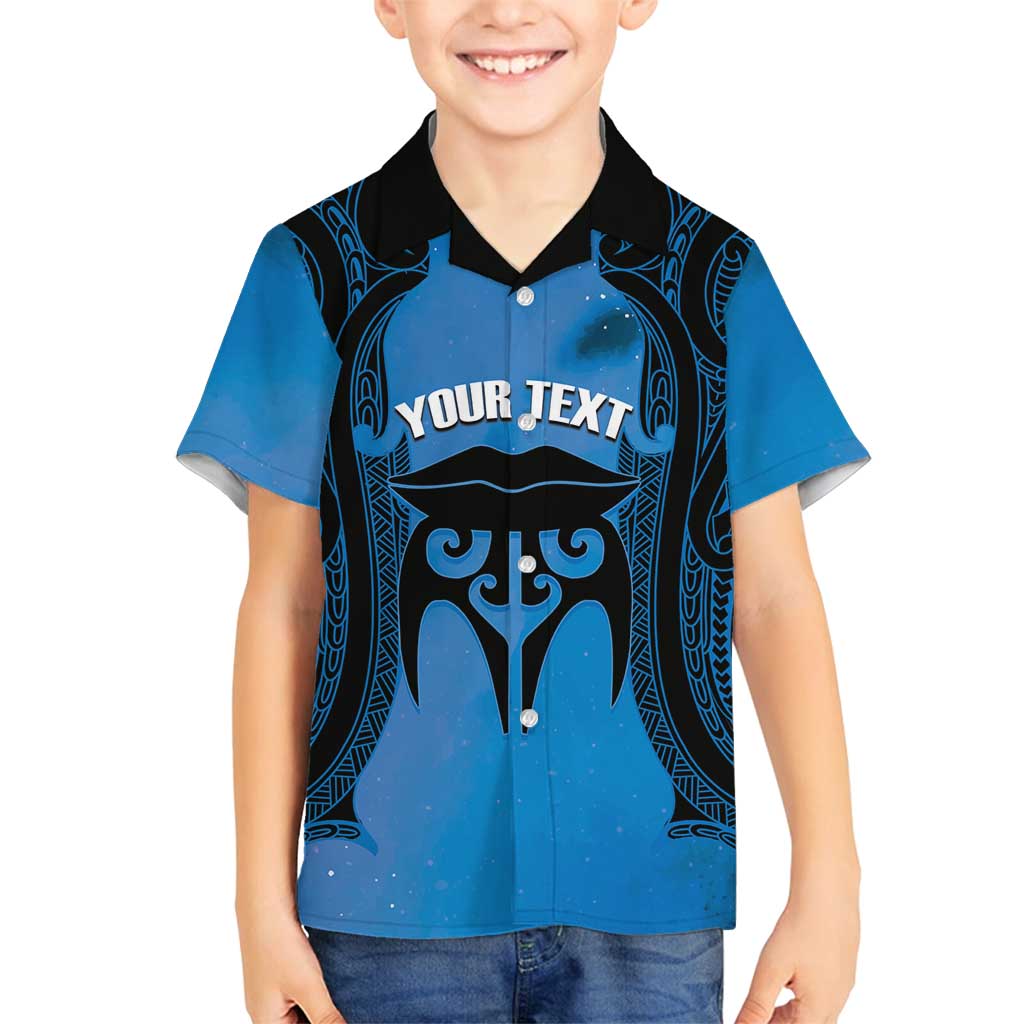 Personalised Moko Kauae New Zealand Family Matching Summer Maxi Dress and Hawaiian Shirt Maori Chin Tattoo Blue - Polynesian Pride