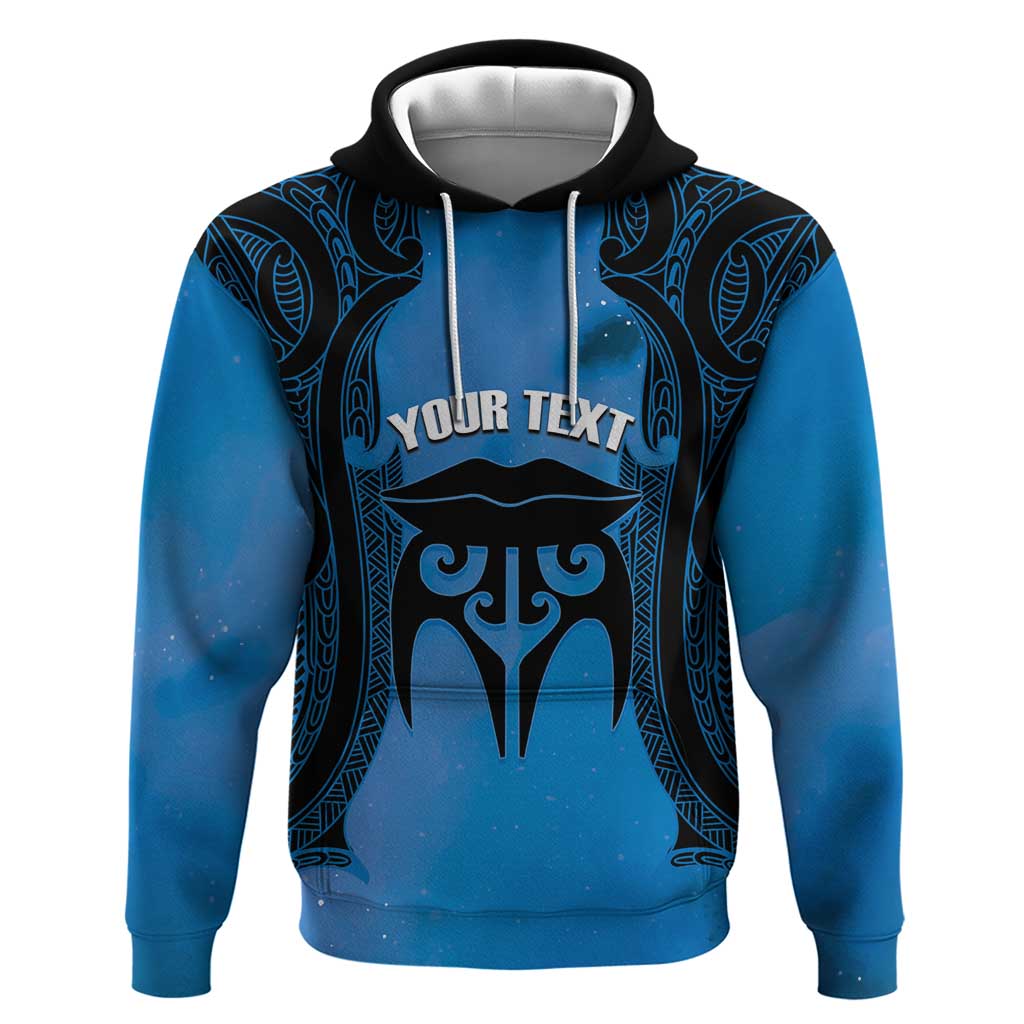 Personalised Moko Kauae New Zealand Hoodie Maori Chin Tattoo Blue - Polynesian Pride