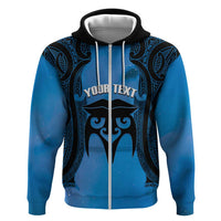 Personalised Moko Kauae New Zealand Hoodie Maori Chin Tattoo Blue - Polynesian Pride