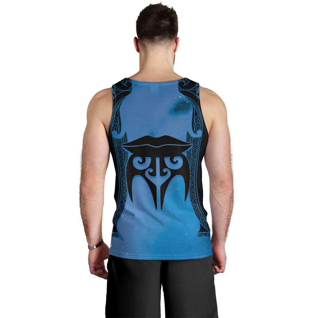 Personalised Moko Kauae New Zealand Men Tank Top Maori Chin Tattoo Blue - Polynesian Pride