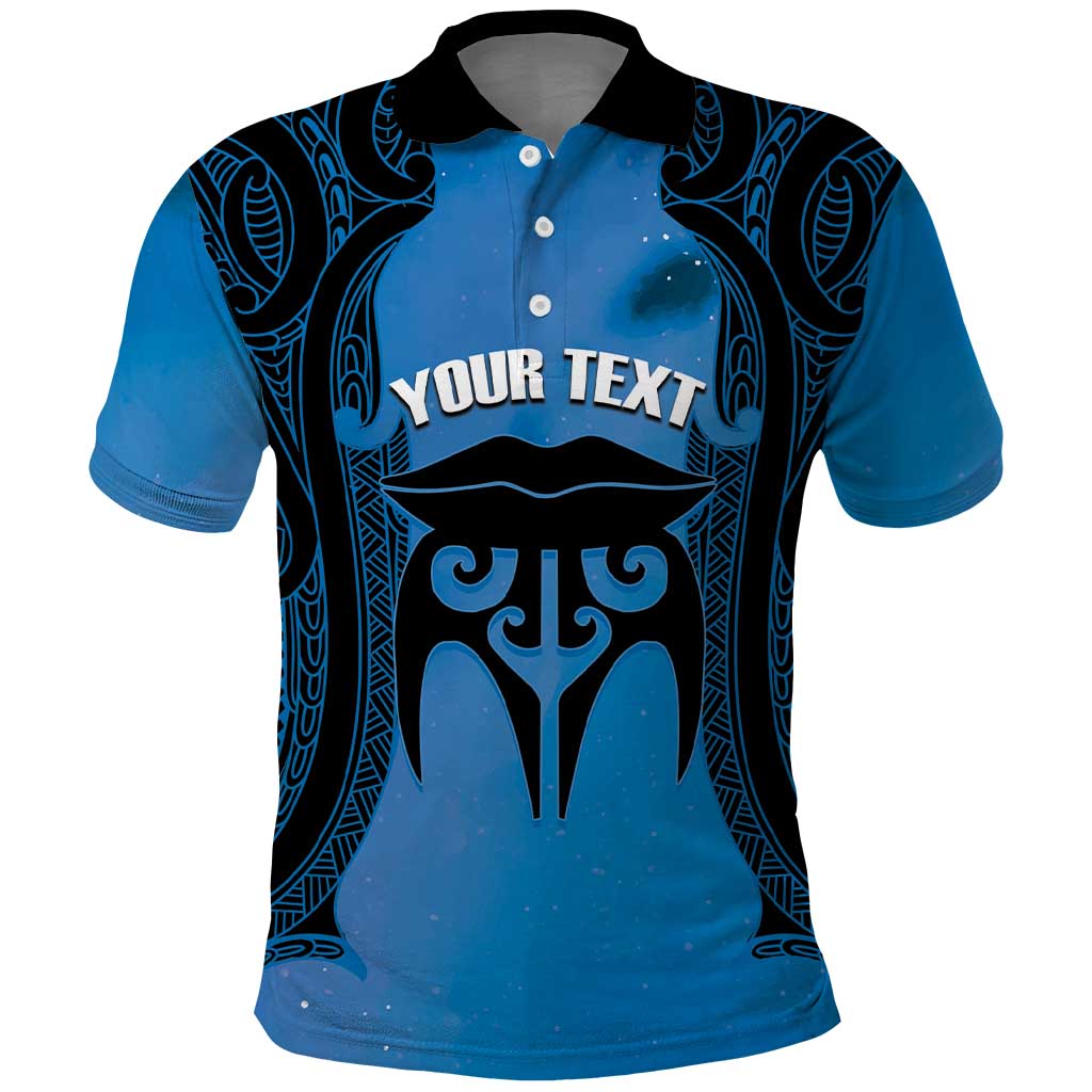 Personalised Moko Kauae New Zealand Polo Shirt Maori Chin Tattoo Blue - Polynesian Pride