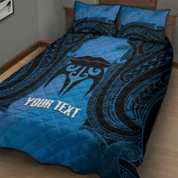 Personalised Moko Kauae New Zealand Quilt Bed Set Maori Chin Tattoo Blue - Polynesian Pride