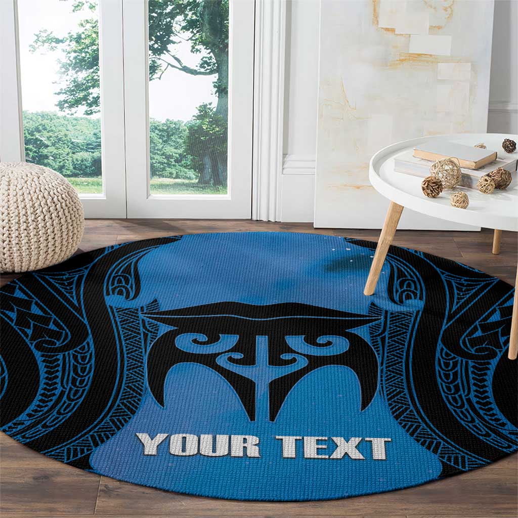 Personalised Moko Kauae New Zealand Round Carpet Maori Chin Tattoo Blue - Polynesian Pride