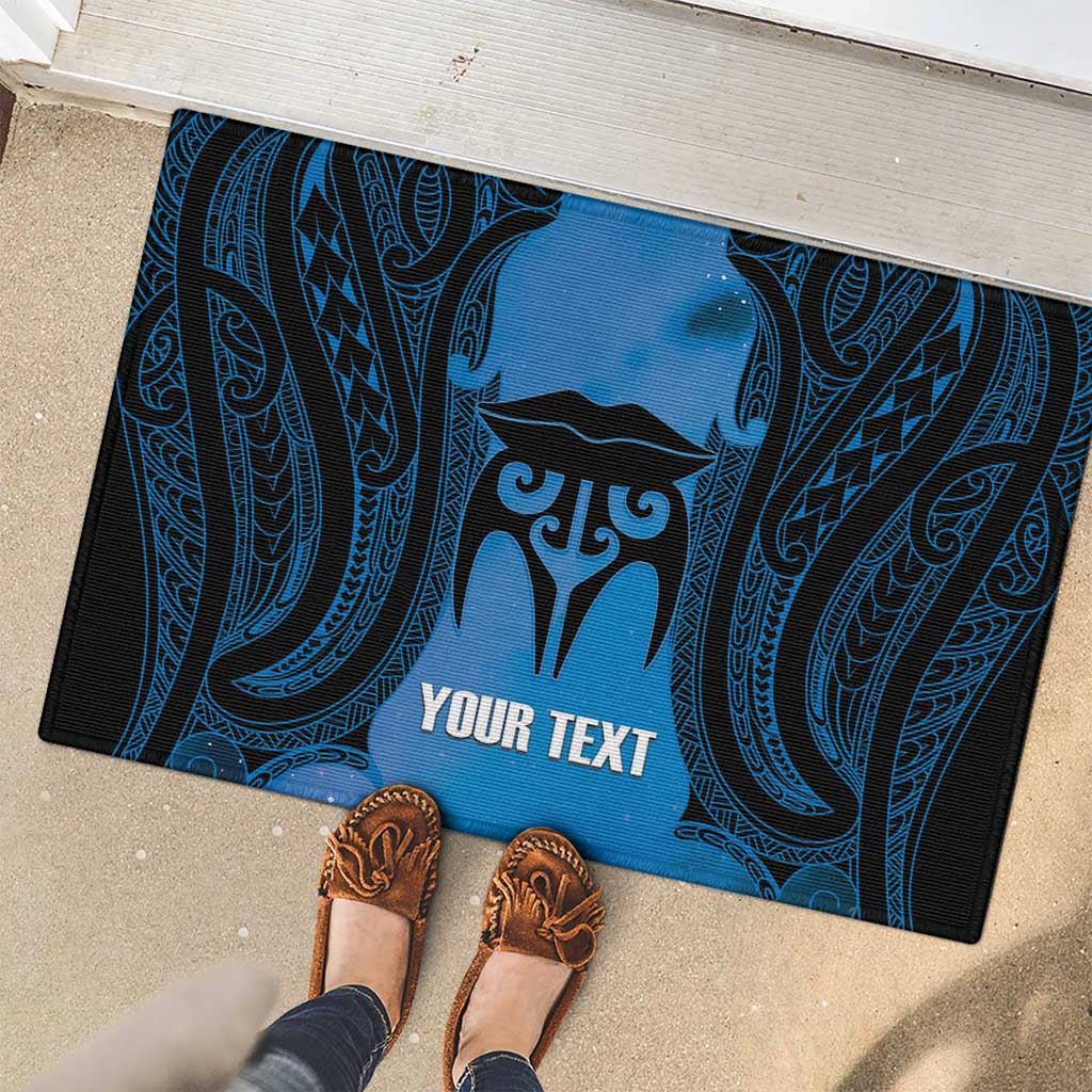 Personalised Moko Kauae New Zealand Rubber Doormat Maori Chin Tattoo Blue - Polynesian Pride
