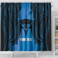 Personalised Moko Kauae New Zealand Shower Curtain Maori Chin Tattoo Blue - Polynesian Pride