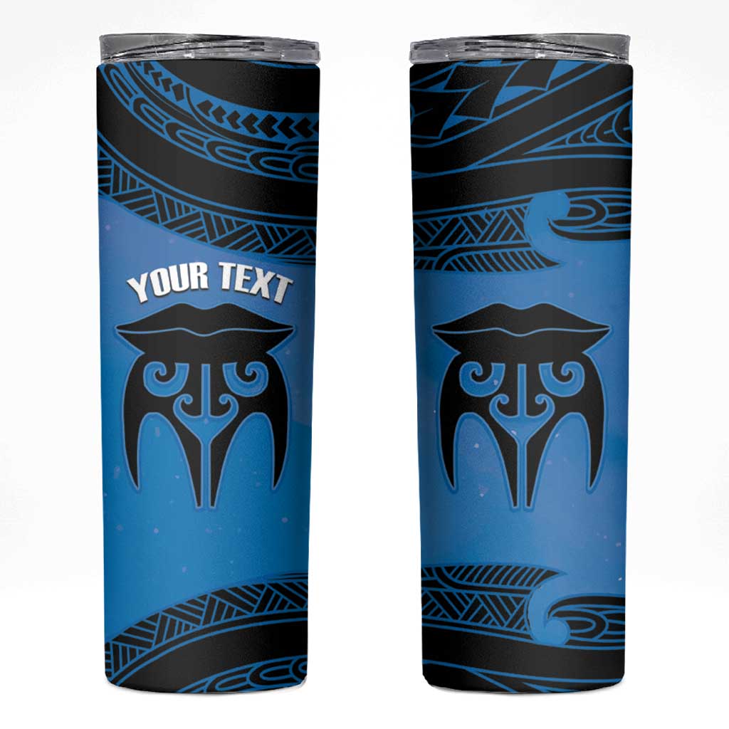 Personalised Moko Kauae New Zealand Skinny Tumbler Maori Chin Tattoo Blue - Polynesian Pride