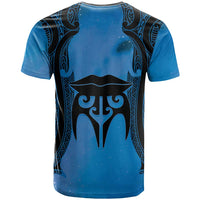 Personalised Moko Kauae New Zealand T Shirt Maori Chin Tattoo Blue - Polynesian Pride
