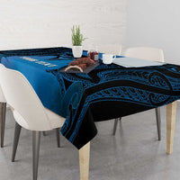Personalised Moko Kauae New Zealand Tablecloth Maori Chin Tattoo Blue - Polynesian Pride