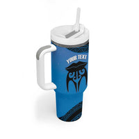 Personalised Moko Kauae New Zealand Tumbler With Handle Maori Chin Tattoo Blue - Polynesian Pride